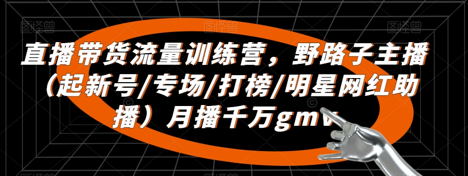 直播带货流量训练营，​野路子主播（起新号/专场/打榜/明星网红助播）月播千万gmv-副业宝典