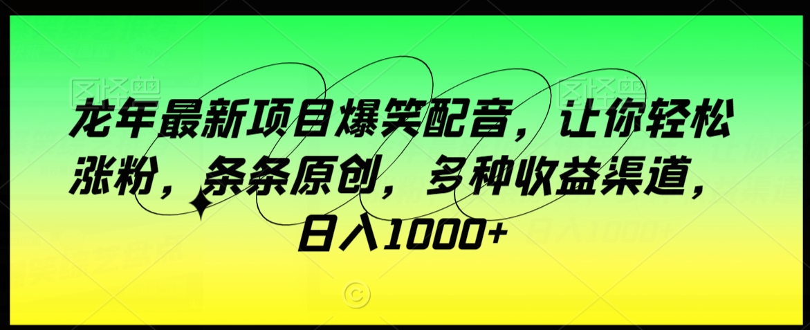 龙年最新项目爆笑配音，让你轻松涨粉，条条原创，多种收益渠道，日入1000+-副业宝典