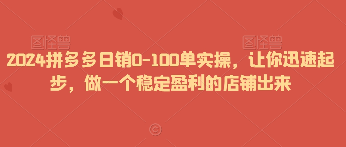 2024拼多多日销0-100单实操，让你迅速起步，做一个稳定盈利的店铺出来-副业宝典
