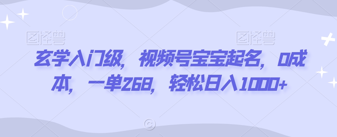 玄学入门级，视频号宝宝起名，0成本，一单268，轻松日入1000+-副业宝典