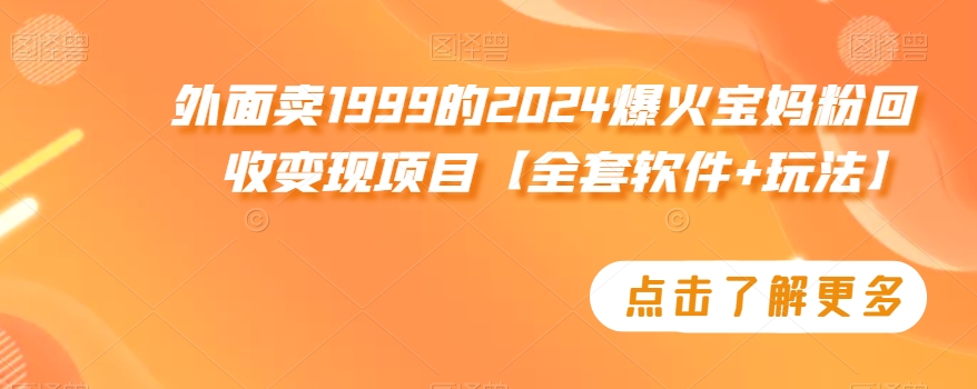 外面卖1999的2024爆火宝妈粉回收变现项目【全套软件+玩法】-副业宝典