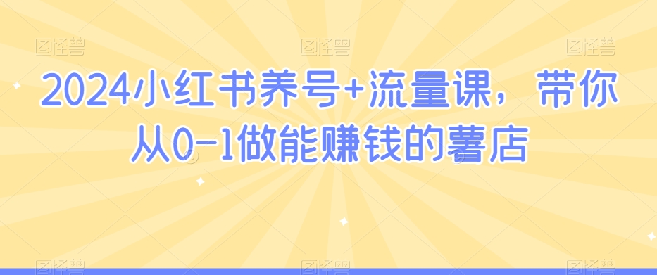 2024小红书养号+流量课，带你从0-1做能赚钱的薯店-副业宝典