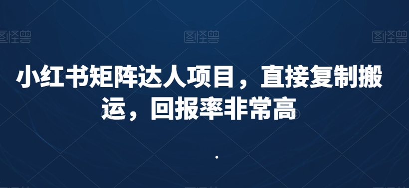 小红书矩阵达人项目，直接复制搬运，回报率非常高-副业宝典