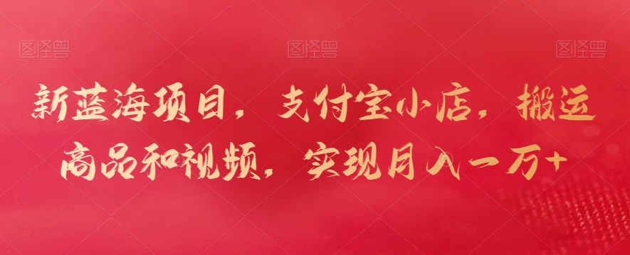 新蓝海项目，支付宝小店，搬运商品和视频，实现月入一万+-副业宝典