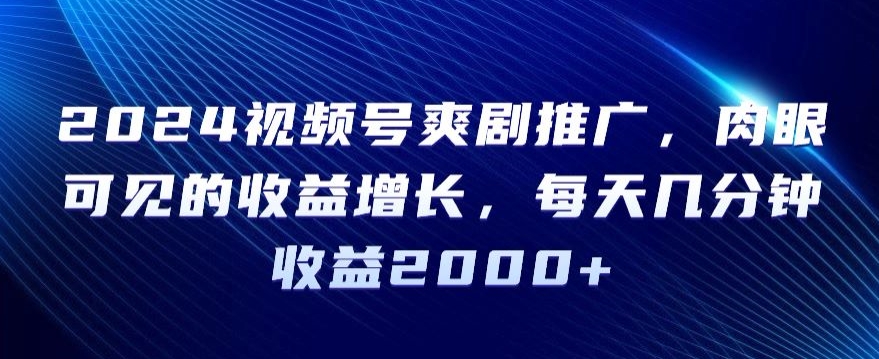 2024视频号爽剧推广，肉眼可见的收益增长，每天几分钟收益2000+-副业宝典