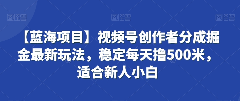 【蓝海项目】视频号创作者分成掘金最新玩法，稳定每天撸500米，适合新人小白-副业宝典