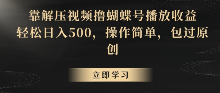 靠解压视频撸蝴蝶号播放收益，轻松日入500，操作简单，包过原创-副业宝典
