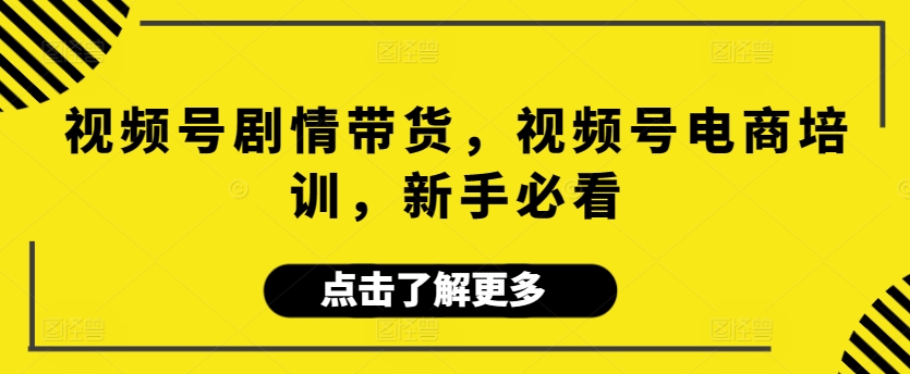 视频号剧情带货，视频号电商培训，新手必看-副业宝典