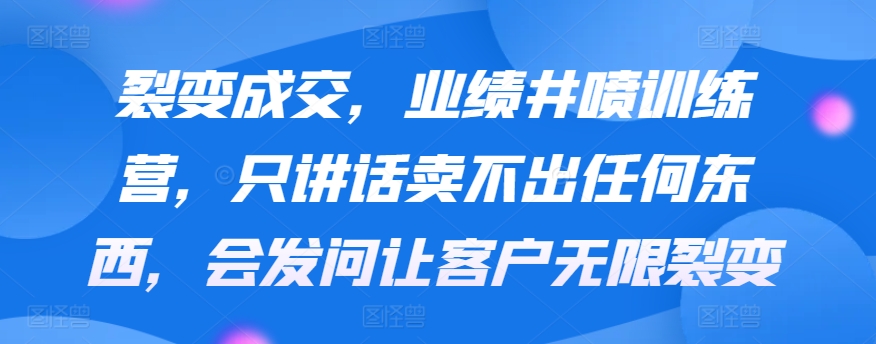 裂变成交，业绩井喷训练营，只讲话卖不出任何东西，会发问让客户无限裂变-副业宝典
