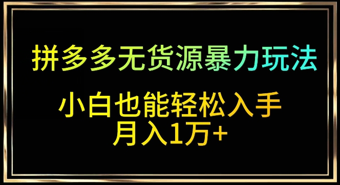 拼多多无货源暴力玩法，全程干货，小白也能轻松入手，月入1万+-副业宝典