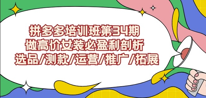 拼多多培训班第34期：做高价女装必盈利剖析选品/测款/运营/推广/拓展-副业宝典
