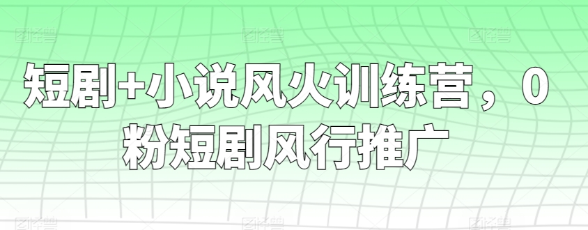 短剧+小说风火训练营，0粉短剧风行推广-副业宝典