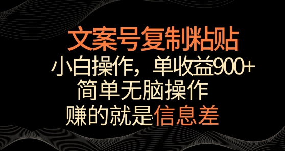 文案号掘金，简单复制粘贴，小白操作，单作品收益900+-副业宝典