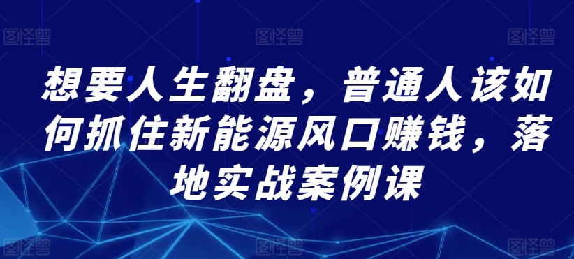 想要人生翻盘，普通人该如何抓住新能源风口赚钱，落地实战案例课-副业宝典