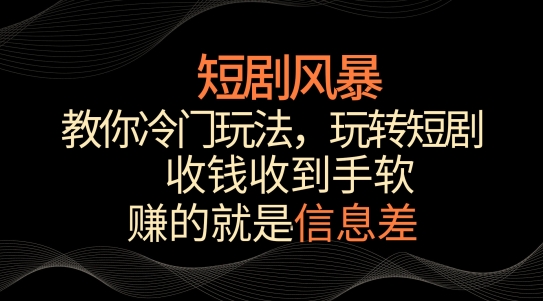 短剧风暴，教你冷门玩法，玩转短剧，收钱收到手软-副业宝典