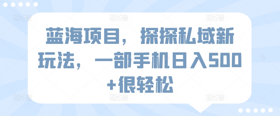 蓝海项目，探探私域新玩法，一部手机日入500+很轻松-副业宝典