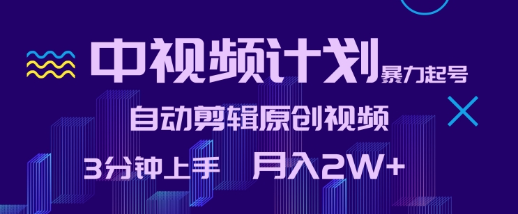 中视频计划暴力起号，自动剪辑原创视频，3分钟上手，月入2W+-副业宝典