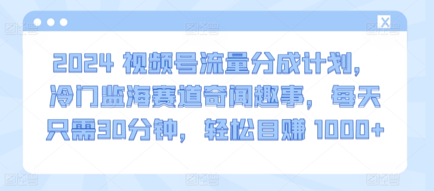 2024视频号流量分成计划，冷门监海赛道奇闻趣事，每天只需30分钟，轻松目赚 1000+-副业宝典