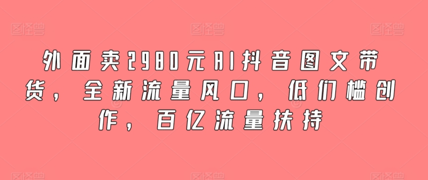 外面卖2980元AI抖音图文带货，全新流量风口，低们槛创作，百亿流量扶持-副业宝典
