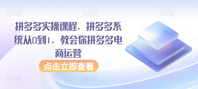 拼多多实操课程，拼多多系统从0到1，教会你拼多多电商运营-副业宝典