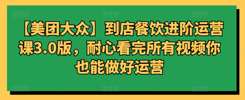 【美团大众】到店餐饮进阶运营课3.0版，耐心看完所有视频你也能做好运营-副业宝典