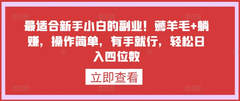 最适合新手小白的副业！薅羊毛+躺赚，操作简单，有手就行，轻松日入四位数-副业宝典