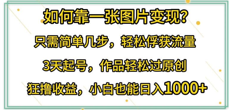 如何靠一张图片变现?只需简单几步，轻松俘获流量，3天起号，作品轻松过原创-副业宝典