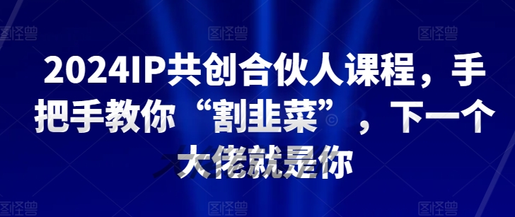2024IP共创合伙人课程，手把手教你“割韭菜”，下一个大佬就是你-副业宝典