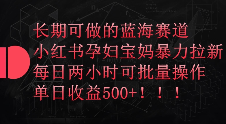 长期可做的蓝海赛道，小红书孕妇宝妈暴力拉新玩法，每日两小时可批量操作，单日收益500+-副业宝典