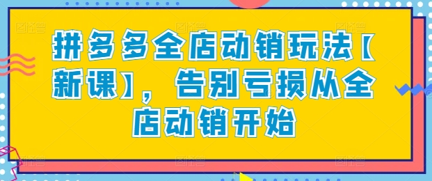 拼多多全店动销玩法【新课】，告别亏损从全店动销开始-副业宝典