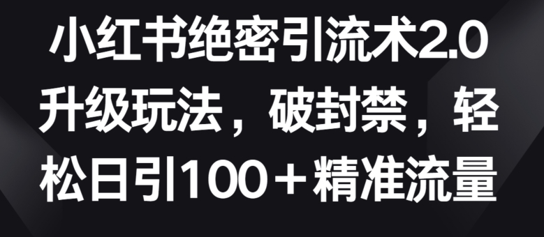 小红书绝密引流术2.0升级玩法，破封禁，轻松日引100+精准流量-副业宝典