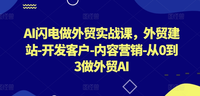 AI闪电做外贸实战课，​外贸建站-开发客户-内容营销-从0到3做外贸AI-副业宝典