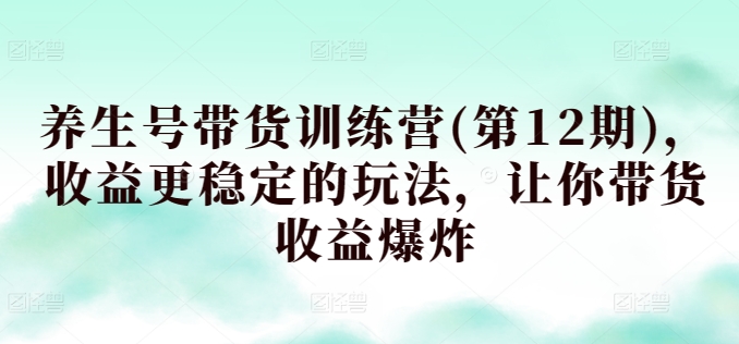 养生号带货训练营(第12期)，收益更稳定的玩法，让你带货收益爆炸-副业宝典
