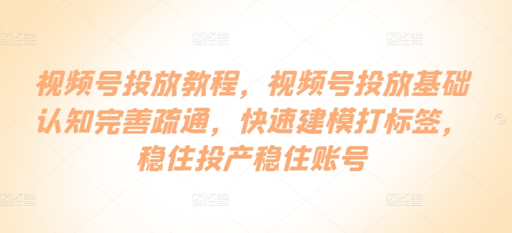 视频号投放教程，​视频号投放基础认知完善疏通，快速建模打标签，稳住投产稳住账号-副业宝典