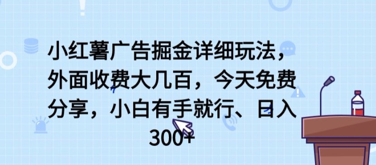 小红薯广告掘金详细玩法，外面收费大几百，小白有手就行，日入300+-副业宝典