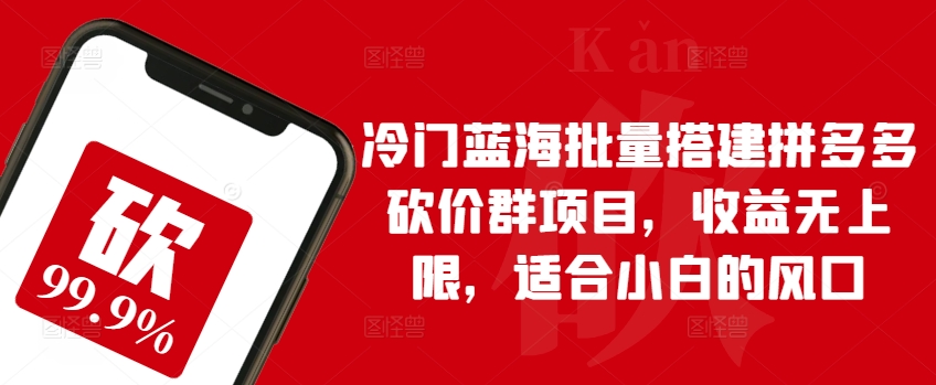冷门蓝海批量搭建拼多多砍价群项目，收益无上限，适合小白的风口-副业宝典