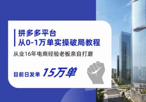 拼多多从0-1万单实操破局教程，从业16年电商经验打磨，目前日发单15万单-副业宝典
