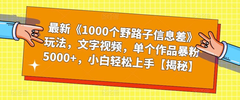 最新《1000个野路子信息差》玩法，文字视频，单个作品暴粉5000+，小白轻松上手【揭秘】-副业宝典