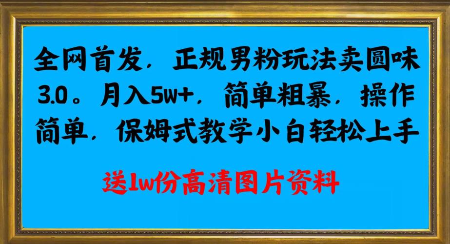 全网首发正规男粉玩法卖圆味3.0，月入5W+，简单粗暴，操作简单，保姆式教学，小白轻松上手-副业宝典