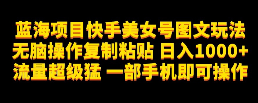 蓝海项目快手美女号图文玩法，无脑操作复制粘贴，日入1000+流量超级猛一部手机即可操作【揭秘】-副业宝典