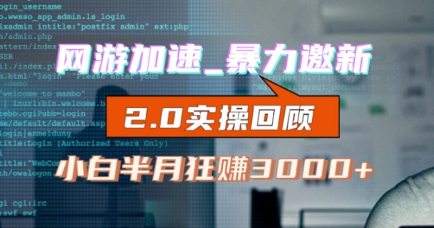 网游加速邀新，狂吃提成，适合小白，首月破千（v2.0版教程）【揭秘】-副业宝典