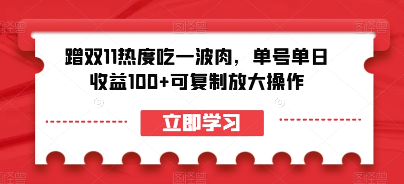 蹭双11热度吃一波肉，单号单日收益100+可复制放大操作【揭秘】-副业宝典