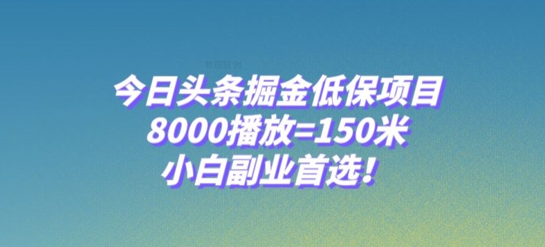 今日头条掘金低保项目，8000播放=150米，小白副业首选【揭秘】-副业宝典