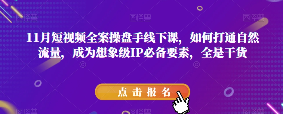 11月短视频全案操盘手线下课，如何打通自然流量，成为想象级IP必备要素，全是干货-副业宝典