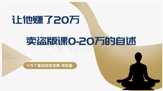 十万个富翁修炼宝典之9.让他赚了20万，卖盗版课0-20万的自述-副业宝典