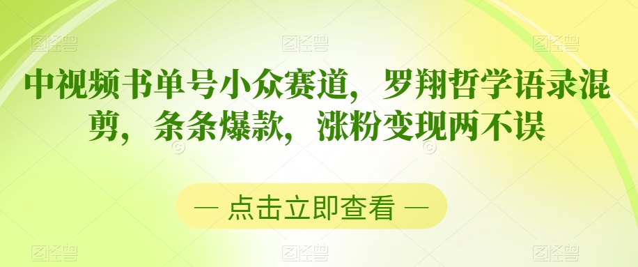 中视频书单号小众赛道，罗翔哲学语录混剪，条条爆款，涨粉变现两不误-副业宝典