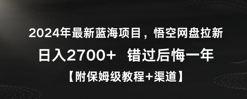 2024年最新蓝海项目，悟空网盘拉新，日入2700+错过后悔一年【附保姆级教程+渠道】-副业宝典