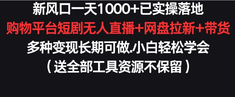 新风口一天1000+已实操落地购物平台短剧无人直播+网盘拉新+带货多种变现长期可做-副业宝典