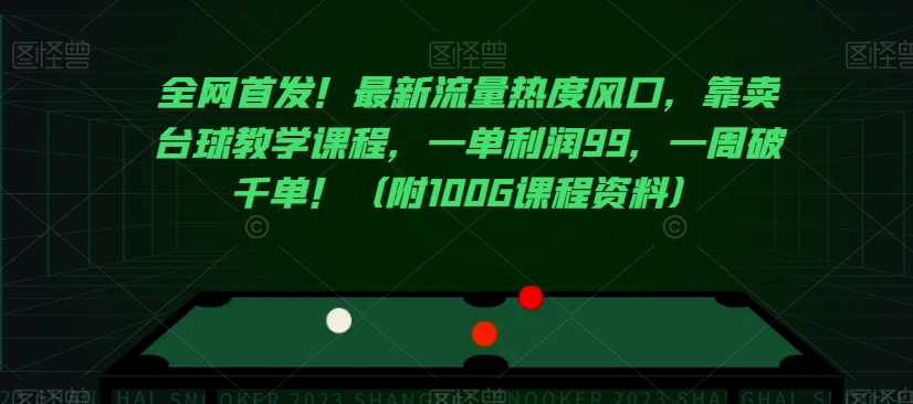 全网首发！最新流量热度风口，靠卖台球教学课程，一单利润99，一周破千单！（附100G课程资料）-副业宝典
