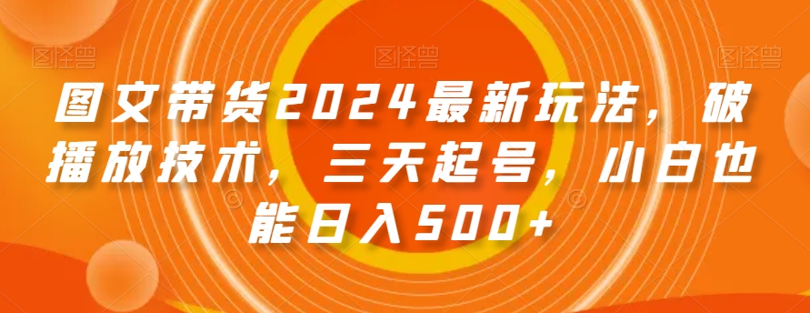 图文带货2024最新玩法，破播放技术，三天起号，小白也能日入500+【揭秘】-副业宝典